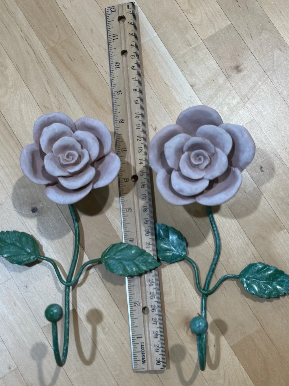 Pink Floral Hanging Wall Hooks Farmhouse Home Decor Set of 2 ~ 7” length 🌸